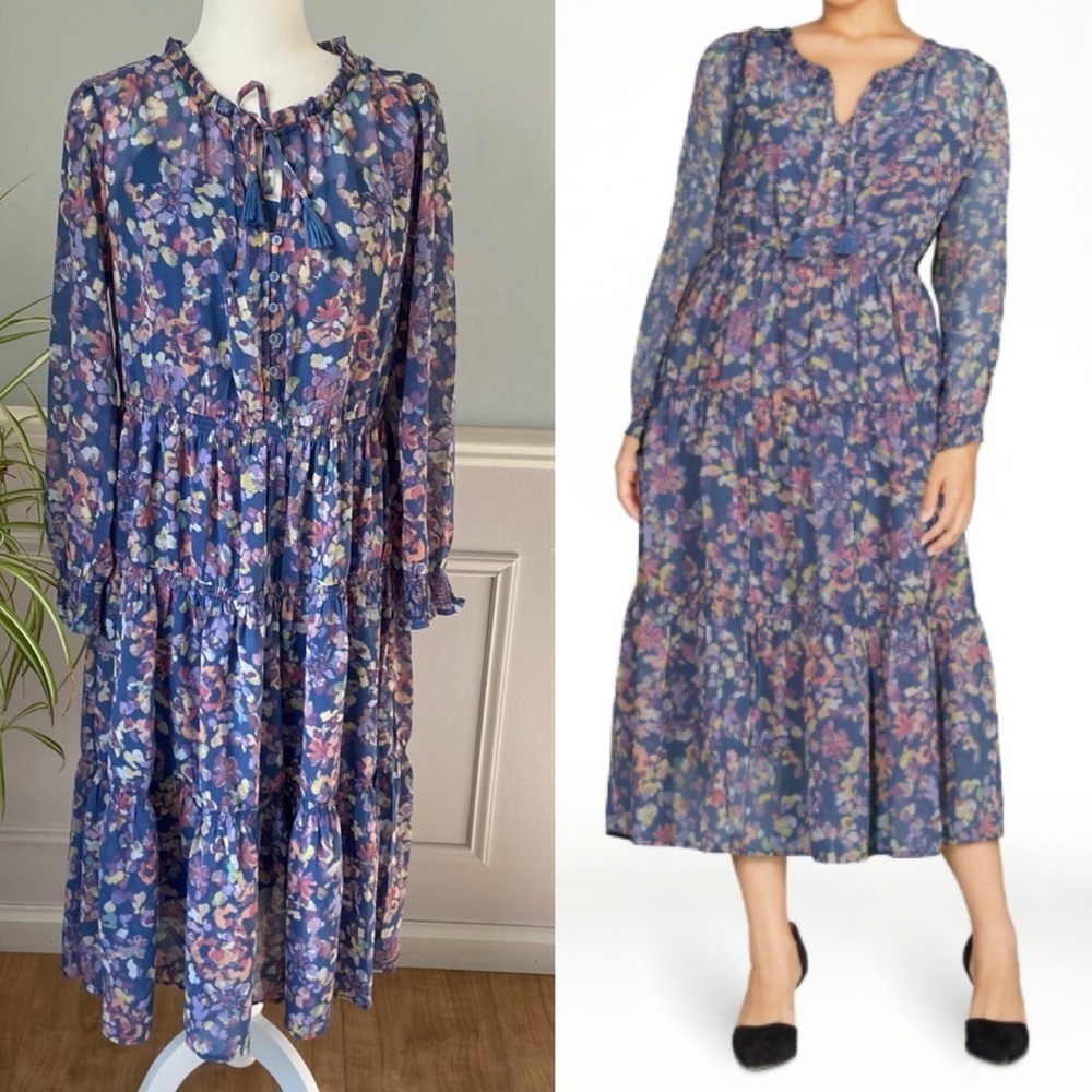 BeachLunchLounge Collection Long Sleeve Tiered 2-Piece Midi Dress Size M Boho